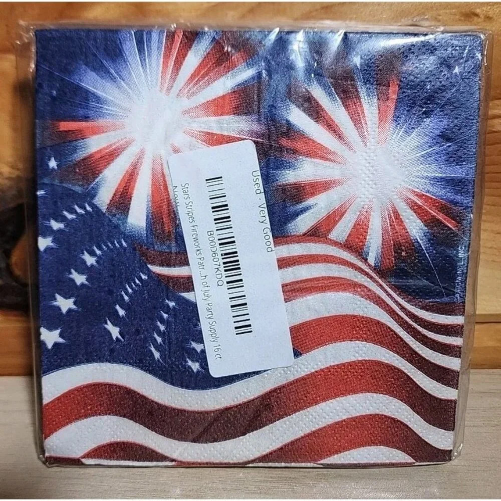 Set of 3 Paper Napkins 16 Pack Patriotic Stars American Flag Beverage Napkins